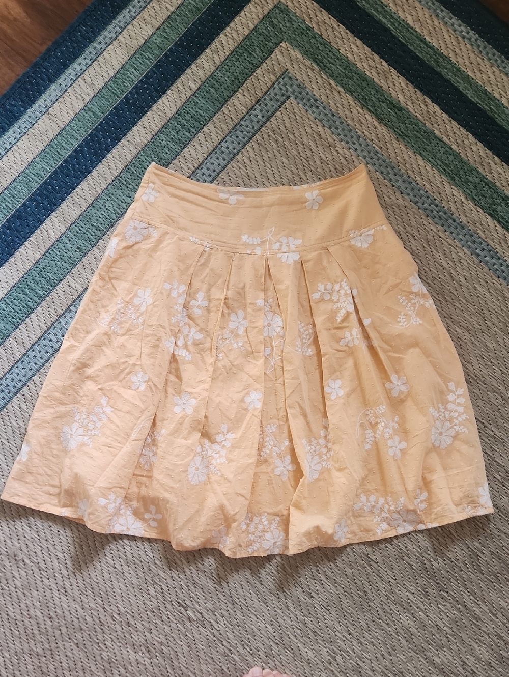 Marisa Christina Peach A-Line Skirt with White Floral Embroidery